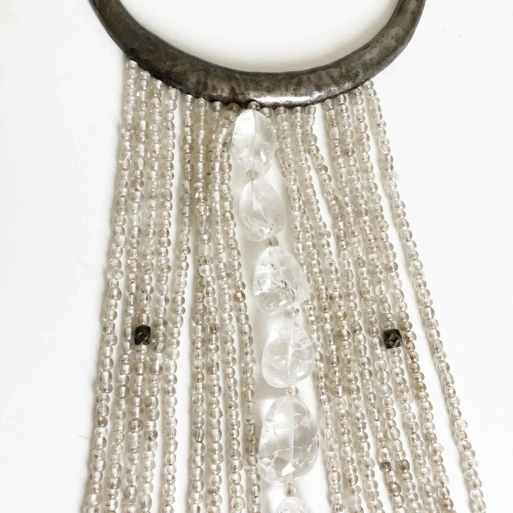 Vintage Cesaree Paris Necklace Collar with Oversized Lucite Fringe Boho Festival